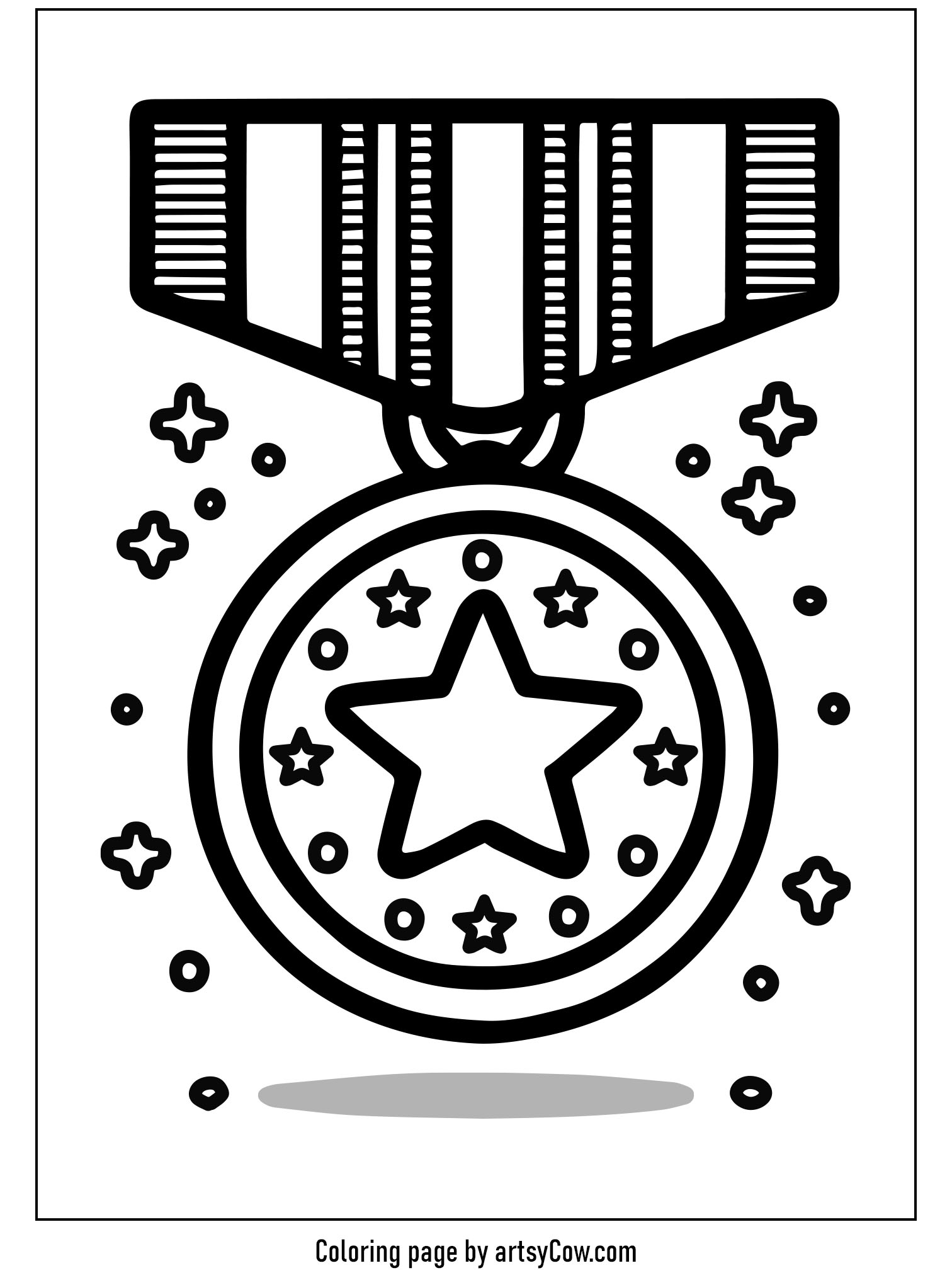 Presidents Day Coloring Pages featuring a decorative medal with a star in the center surrounded by smaller stars and dots, perfect for kids to color.